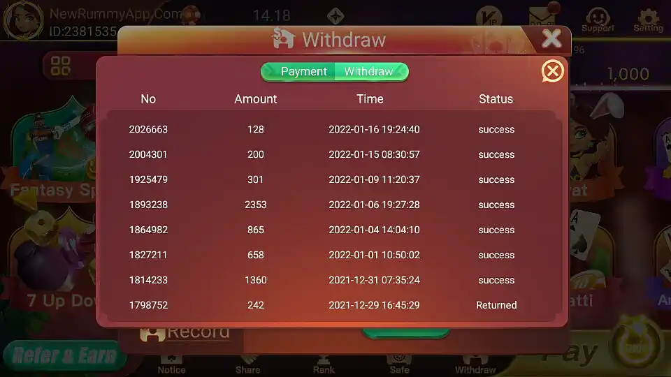 Teen Patti Epic App Payment Proof